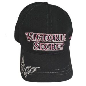 Victoria's Secret Hat Cap Strap Back Black Pink Embroidered Angel Wings